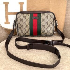 Gucci authentic brown monogram coated canvas small crossbody bag